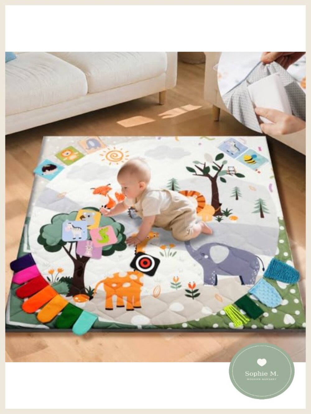 Premium Foam Baby Play Mat 50x50 4 Sensory Zones Washable Cover Extra Thick